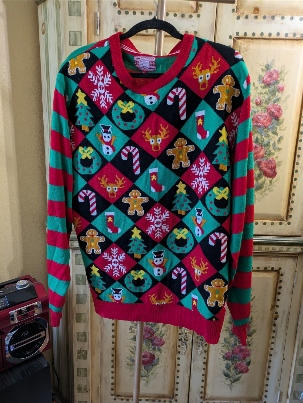 Festive Red & Green Christmas Sweater - Holiday Pattern Pullover Sz 2xl